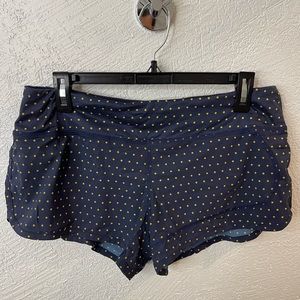 Blue polka dot rabbit running shorts, size large